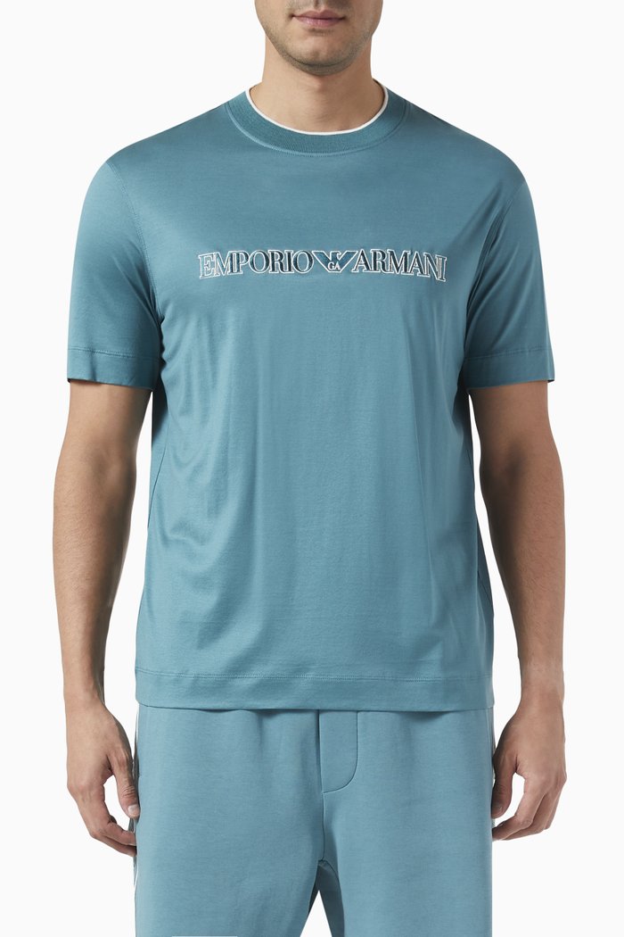 

Macro Logo-embroidered T-shirt in Lyocell-blend, Blue