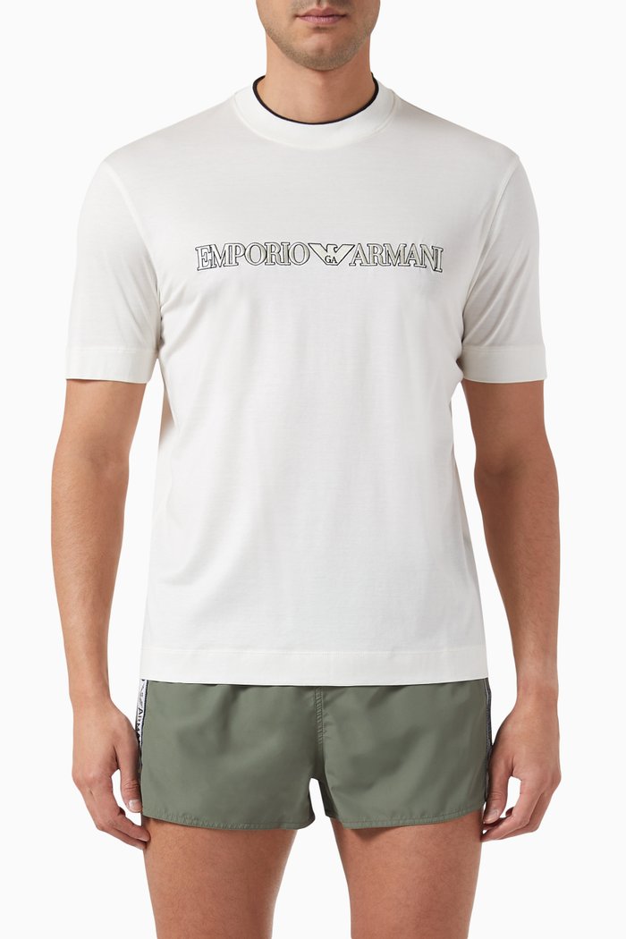

Macro Logo-embroidered T-shirt in Lyocell-blend, White