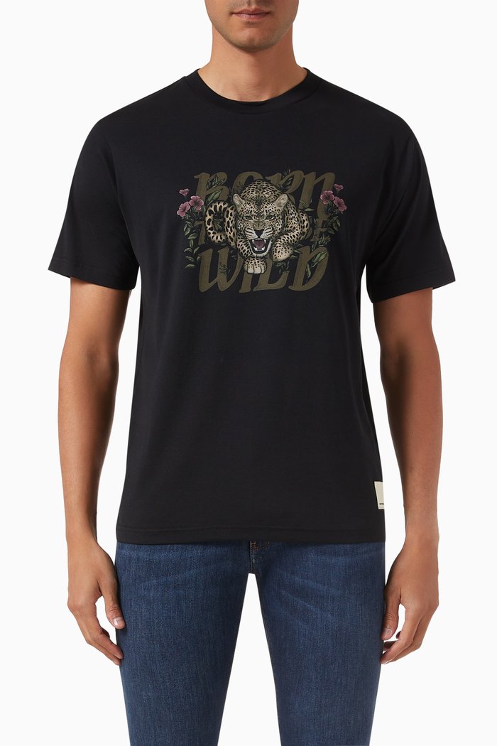 

Macro Leopard T-shirt in Organic-cotton, Black