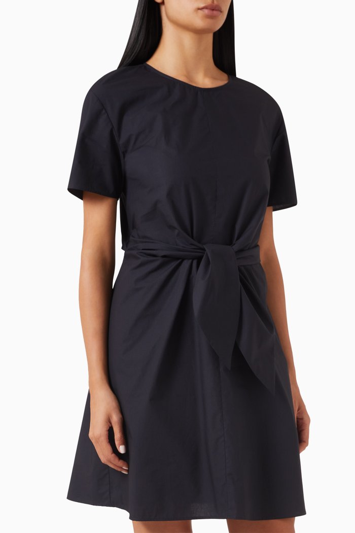 

Waist-tie Mini Dress in Cotton, Blue