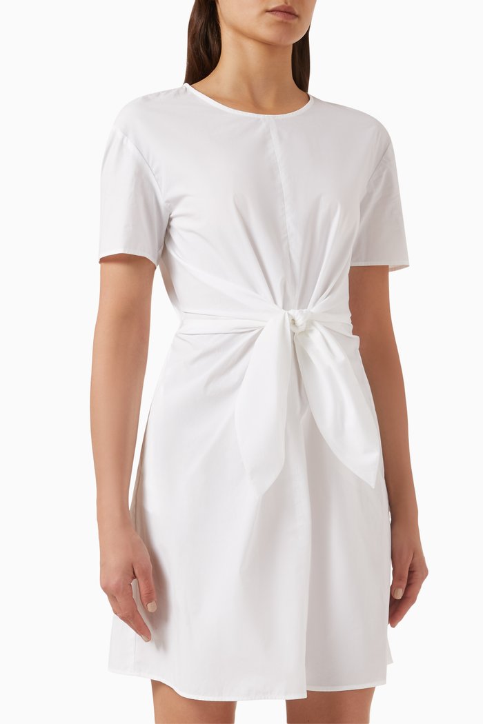 

Waist-tie Mini Dress in Cotton, White