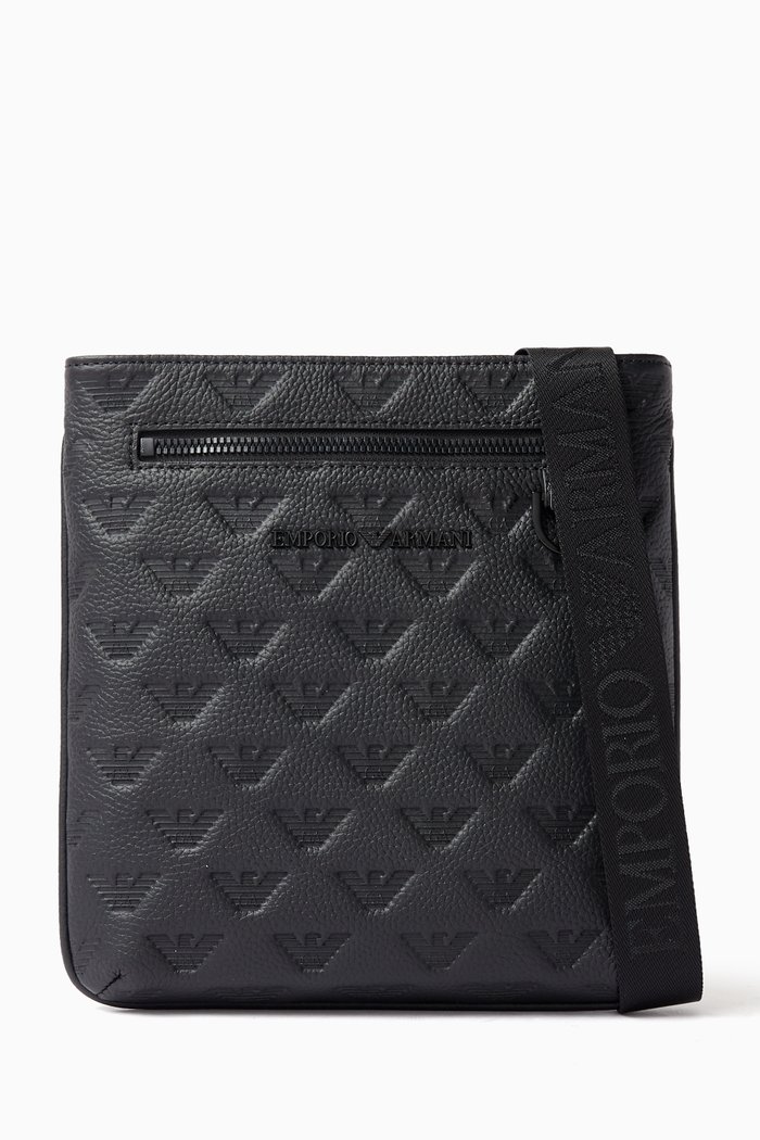 

Logo-embossed Crossbody Bag in Leather, Black