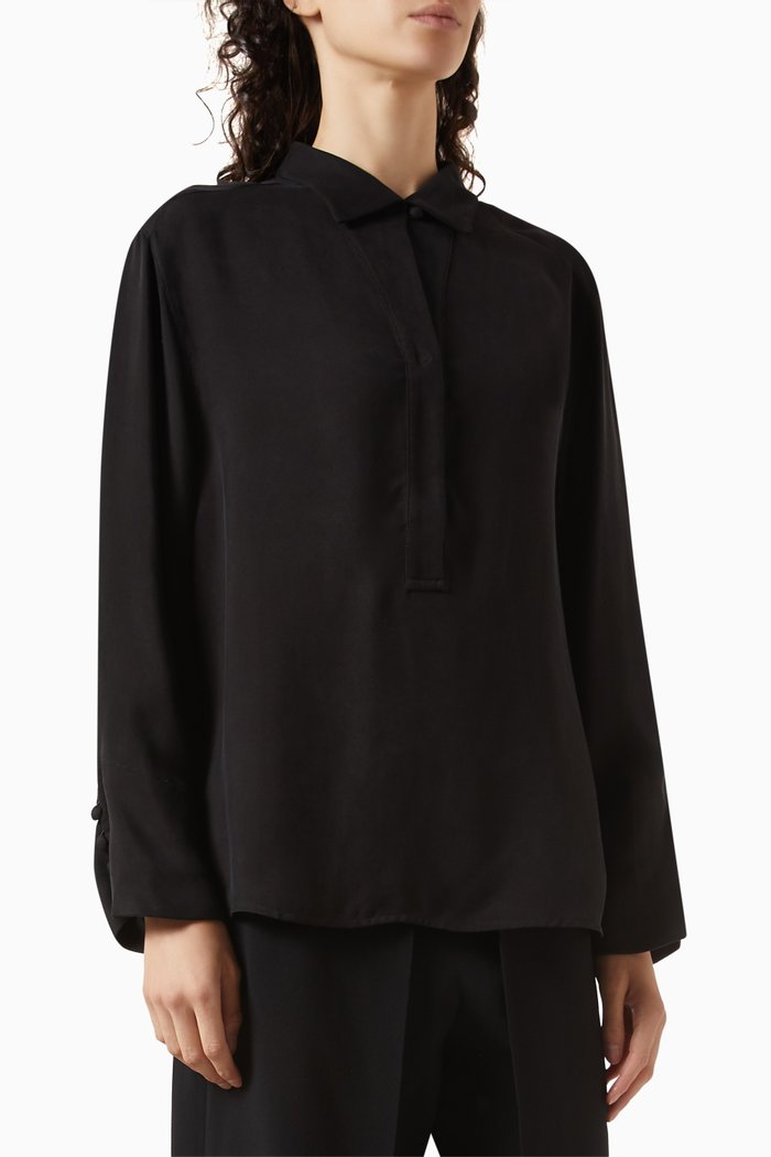Long Sleeved Shirt in Cupro Drill, Black