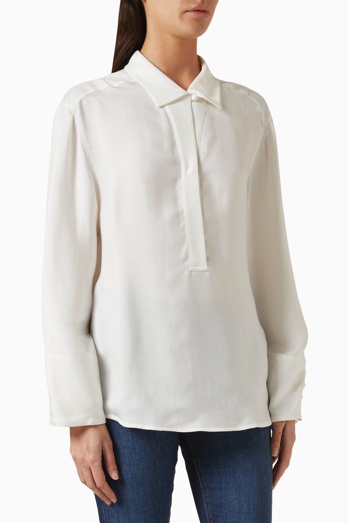 Long Sleeved Shirt in Cupro Drill, White