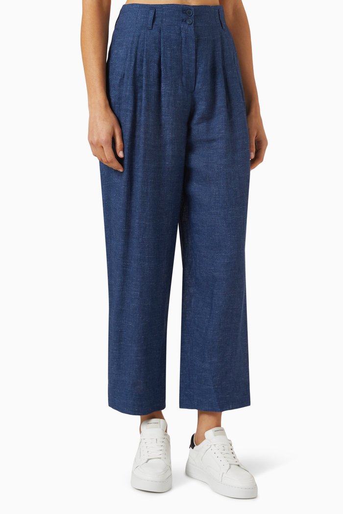 Straight-leg Pleated Pants, Blue