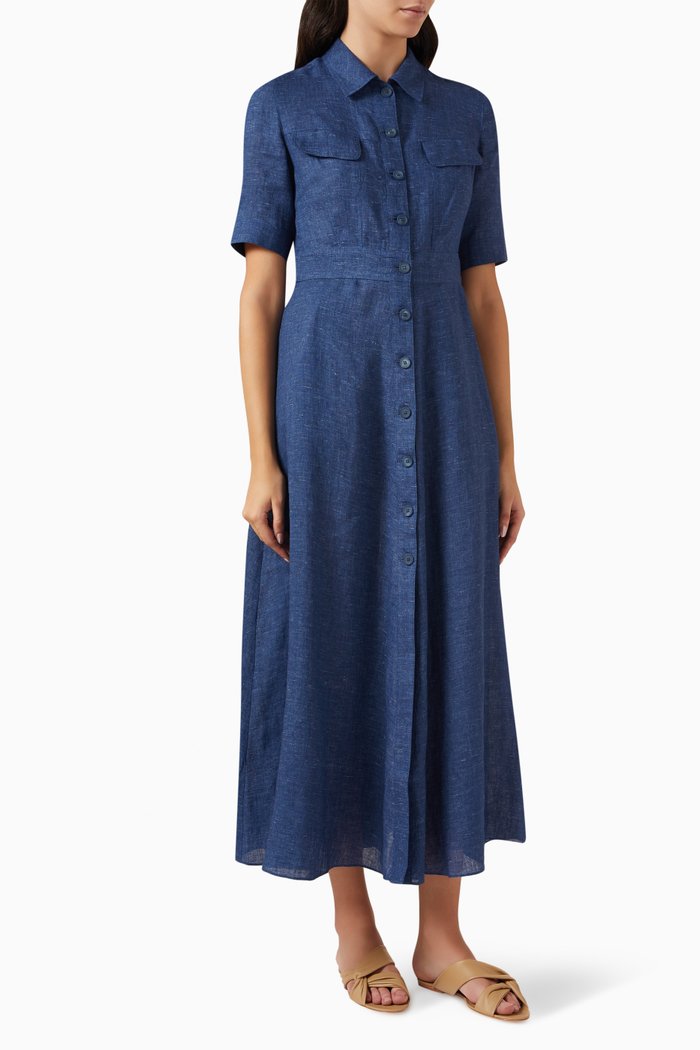 

Button-down Shirt Dress in Linen-blend, Blue
