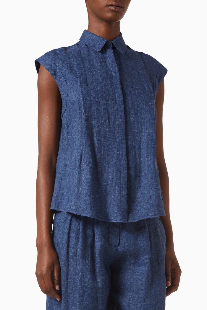 

Icon Short Sleeved Shirt in Washed Linen, Blue