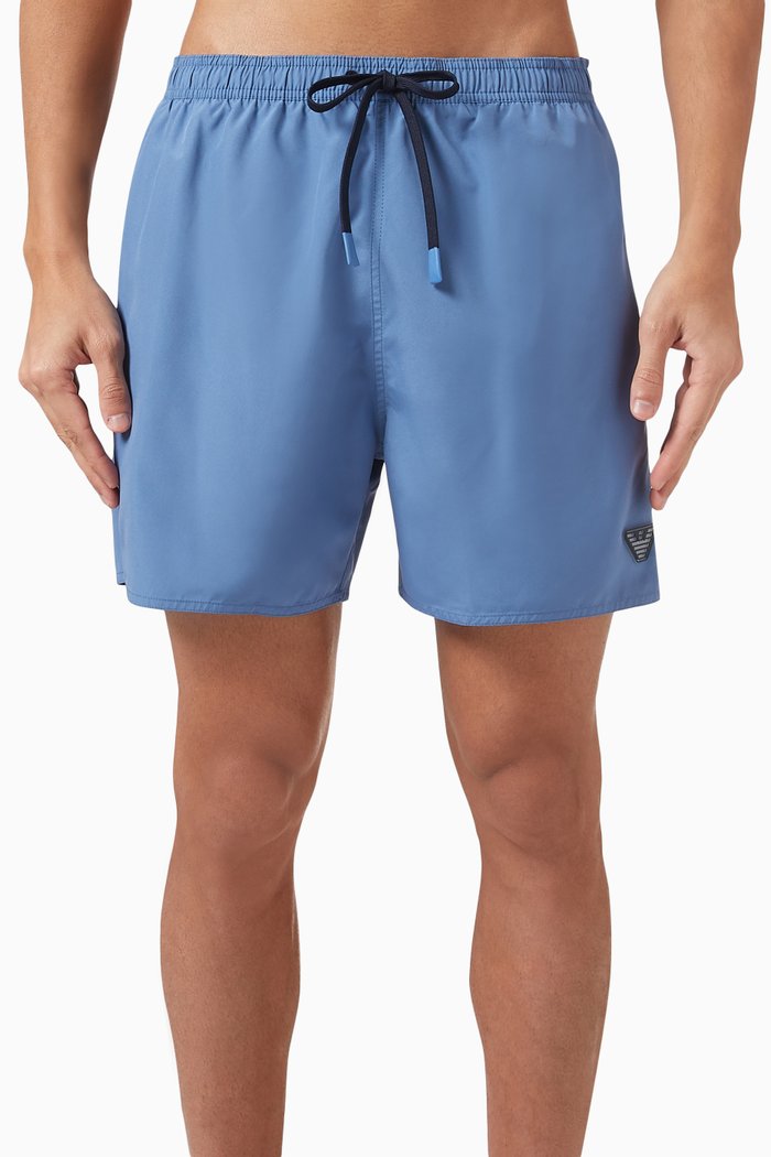 

Micro Eagle Logo Patch Swim Shorts in Nylon, Blue