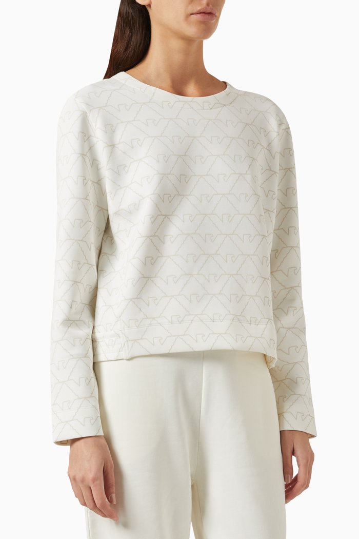All-over Eagle-print Sweatshirt in Jersey, Neutral