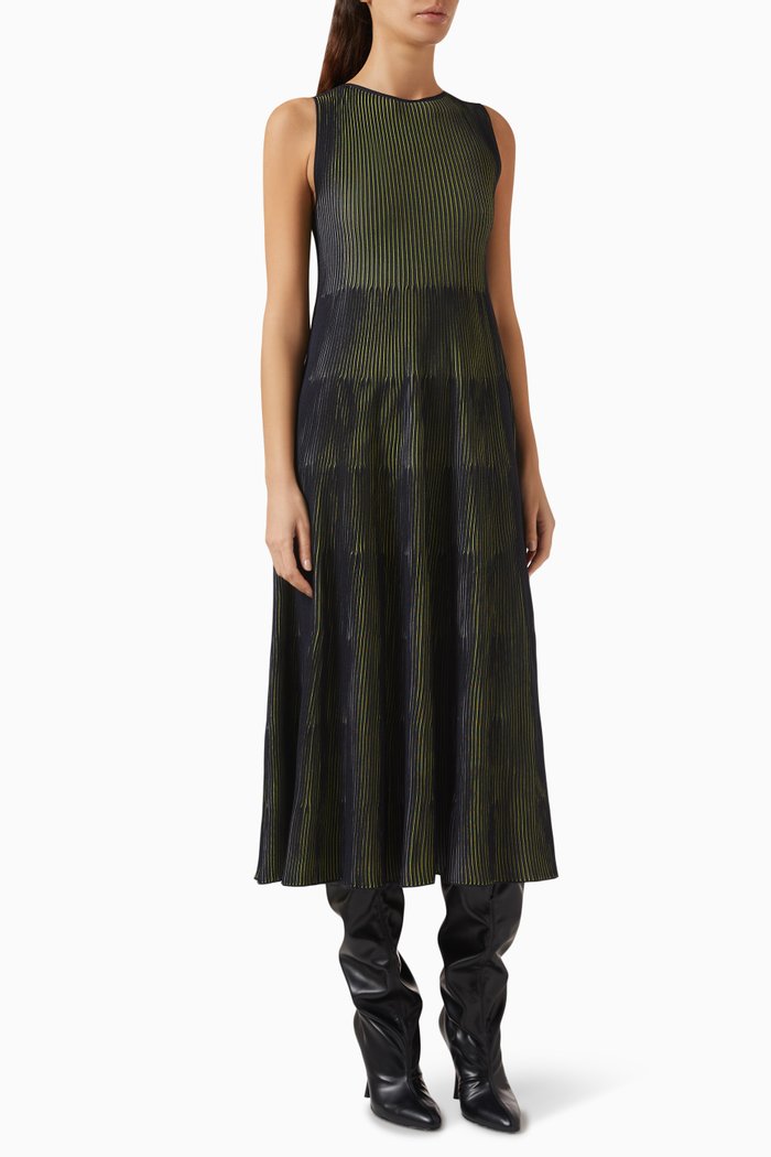 

Front Striped Pleated Midi Dress in Knit, Multicolour