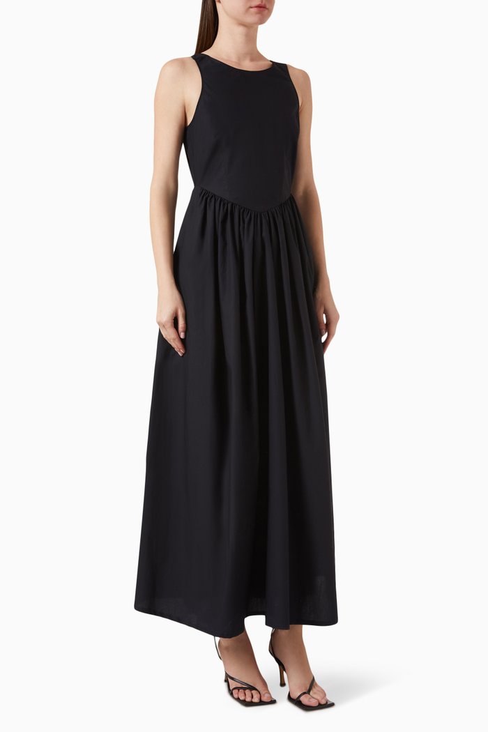 

Pleated Maxi Dress in Cotton, Blue
