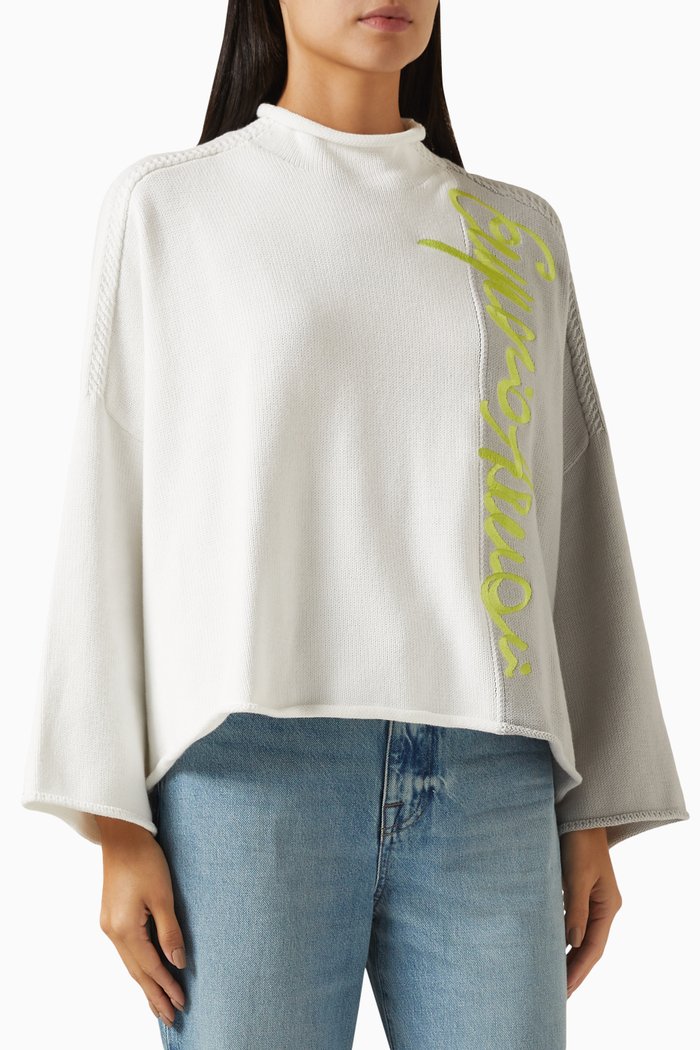 Colour-block Embroidered Logo Sweater in Knit, Neutral
