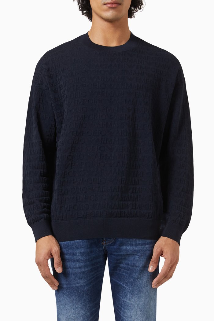 EA Logo Sweater in Jacquard, Blue