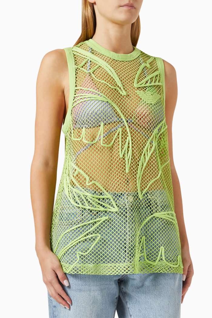 

Logo Embroidered Top in Net, Green