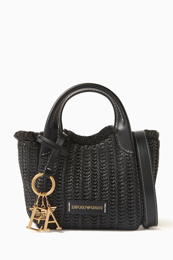

Small Woven Tote Bag in Straw, Black