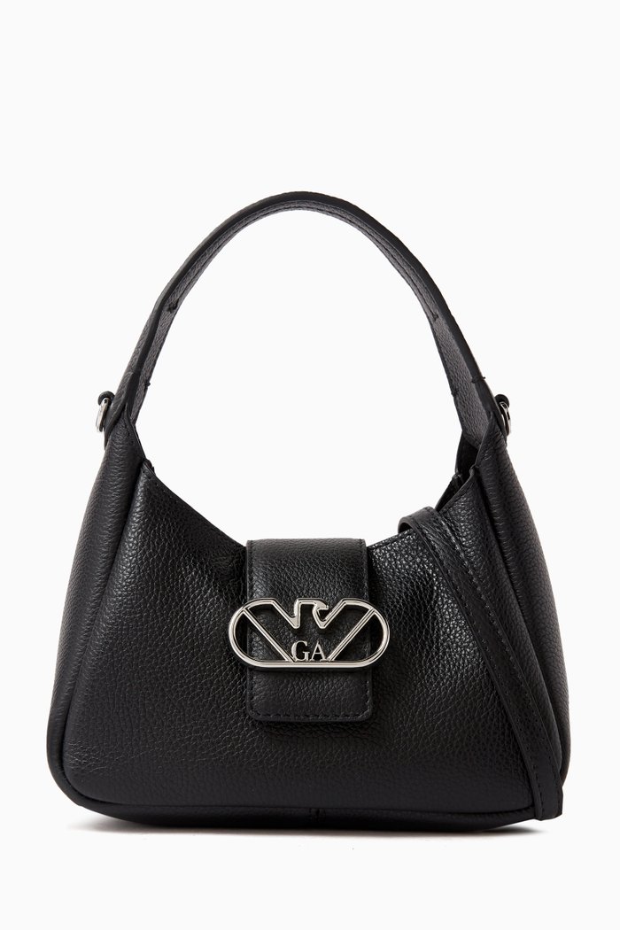 

Eagle Logo Top-handle Hobo Bag in Leather, Black