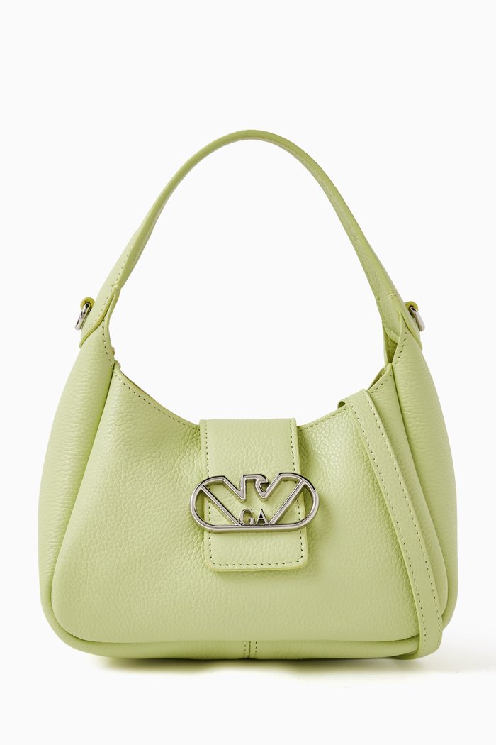 Eagle Logo Top-handle Hobo Bag in Leather, Green