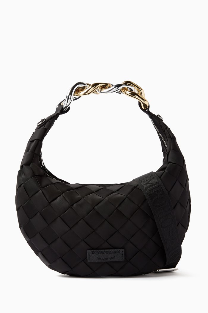 

Hobo Chain Bag in Woven Nylon, Black