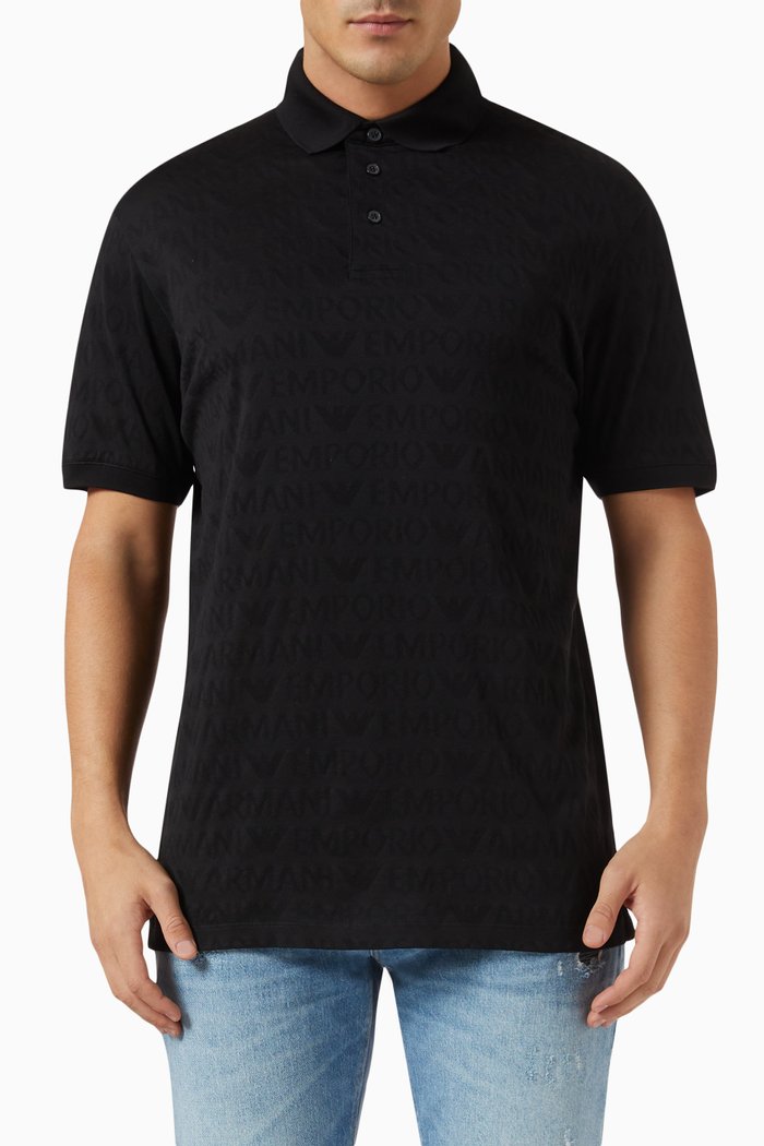 

EA Text Logo Print Polo Shirt in Cotton, Black