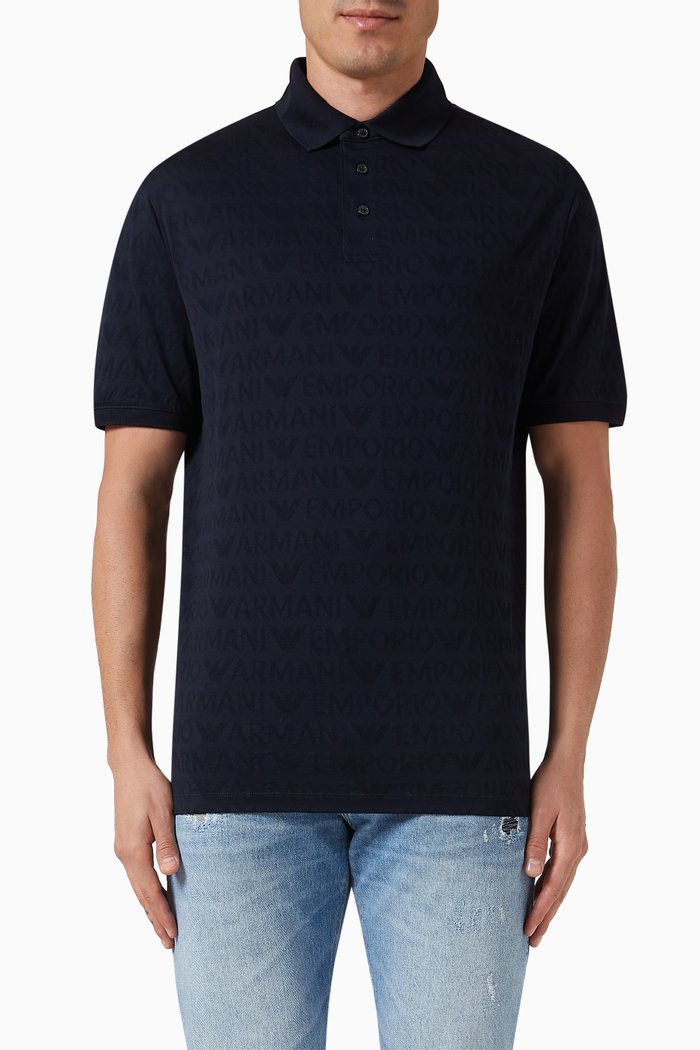 

EA Text Logo Print Polo Shirt in Cotton, Blue