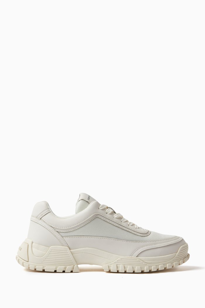 

Lace-up Chunky Sneakers in Leather & Mesh, Neutral