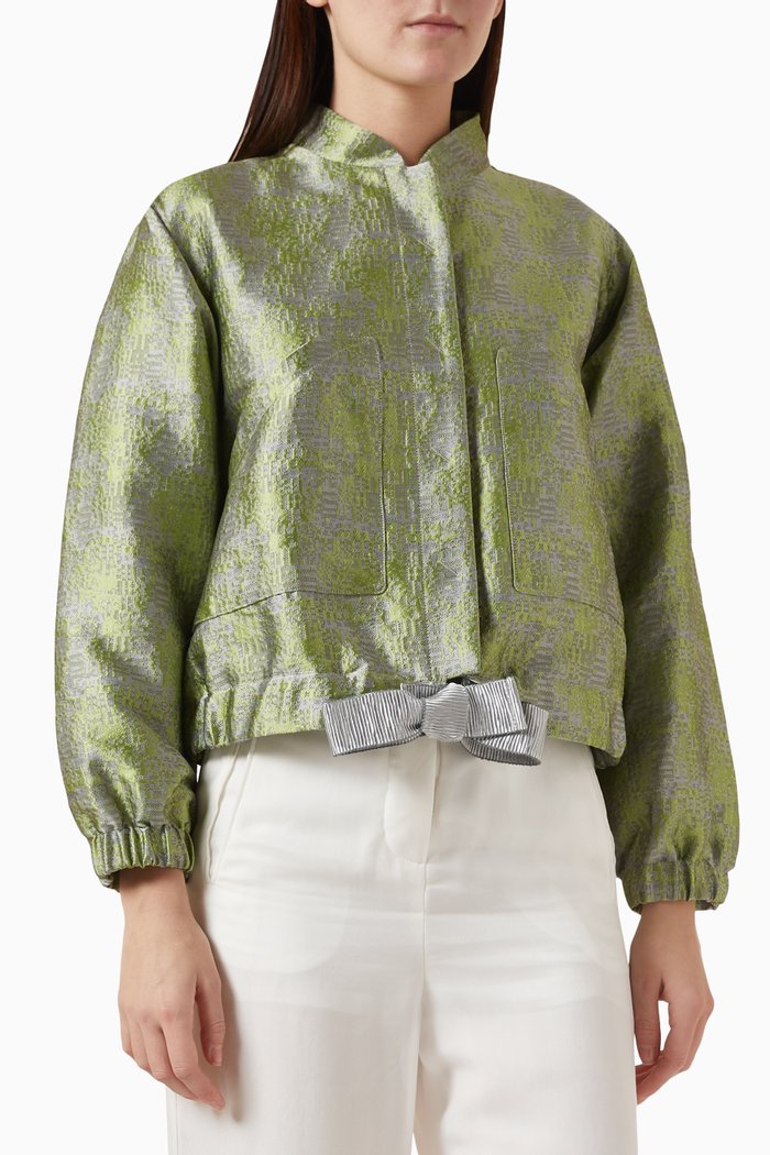 

Geometric Embossed Blouson Jacket in Jacquard, Green