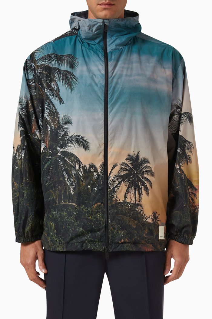 

All-over Palm-print Jacket in Recycled Satin, Multicolour