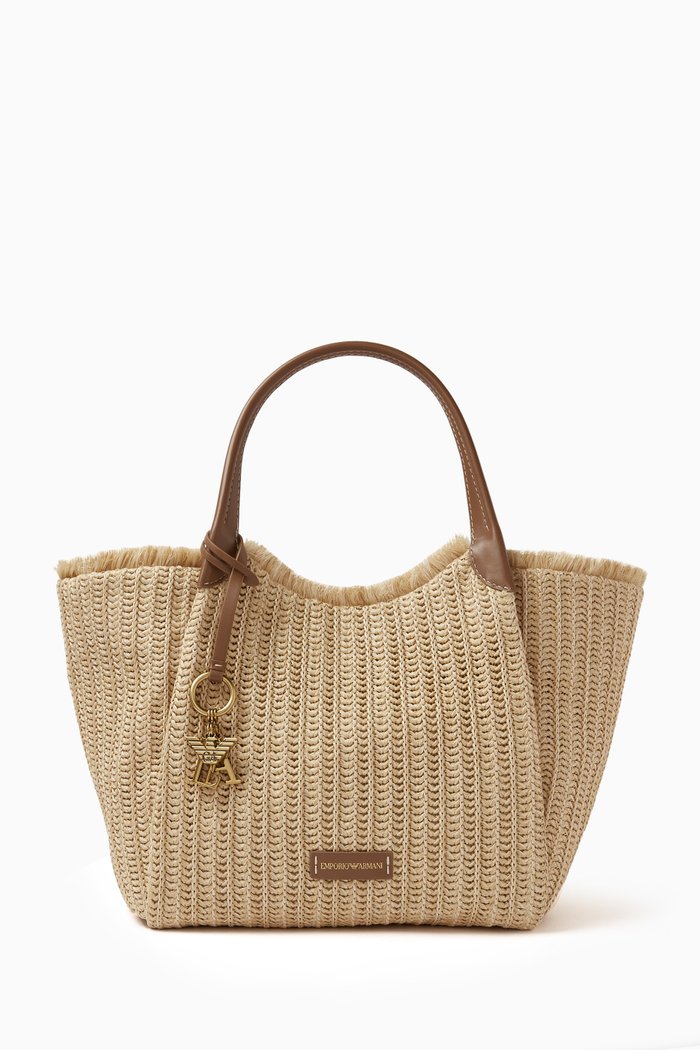 

Oversized Woven Tote Bag in Raffia, Neutral
