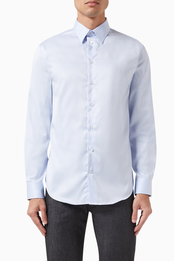 

Classic Shirt in Stretch Cotton-blend, Blue