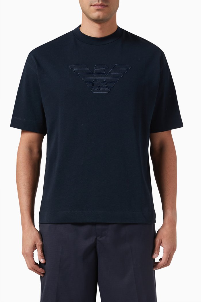 Macro EA Logo T-shirt in Cotton Jersey, Blue