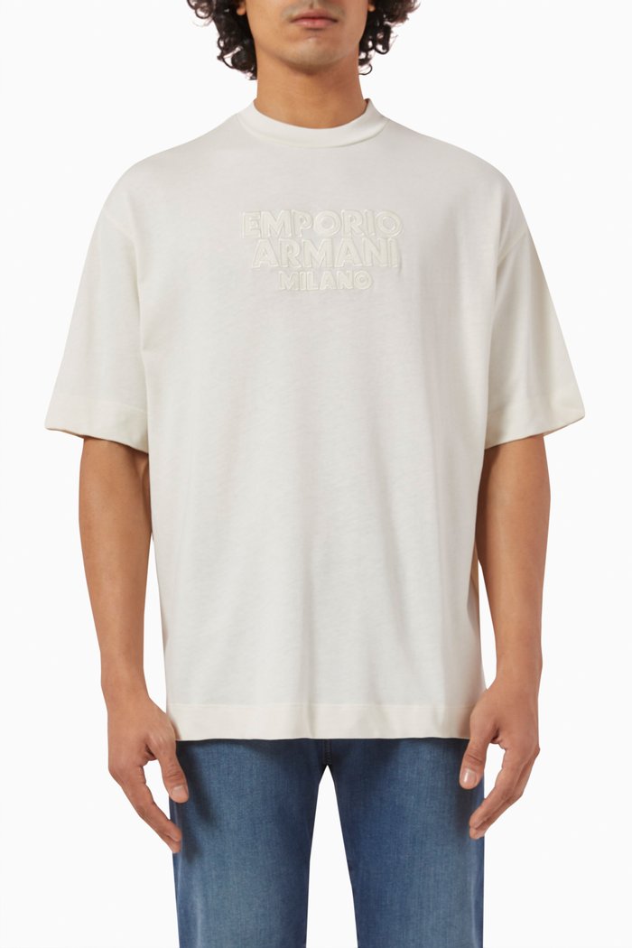 Macro EA Logo T-shirt in Cotton Jersey, White
