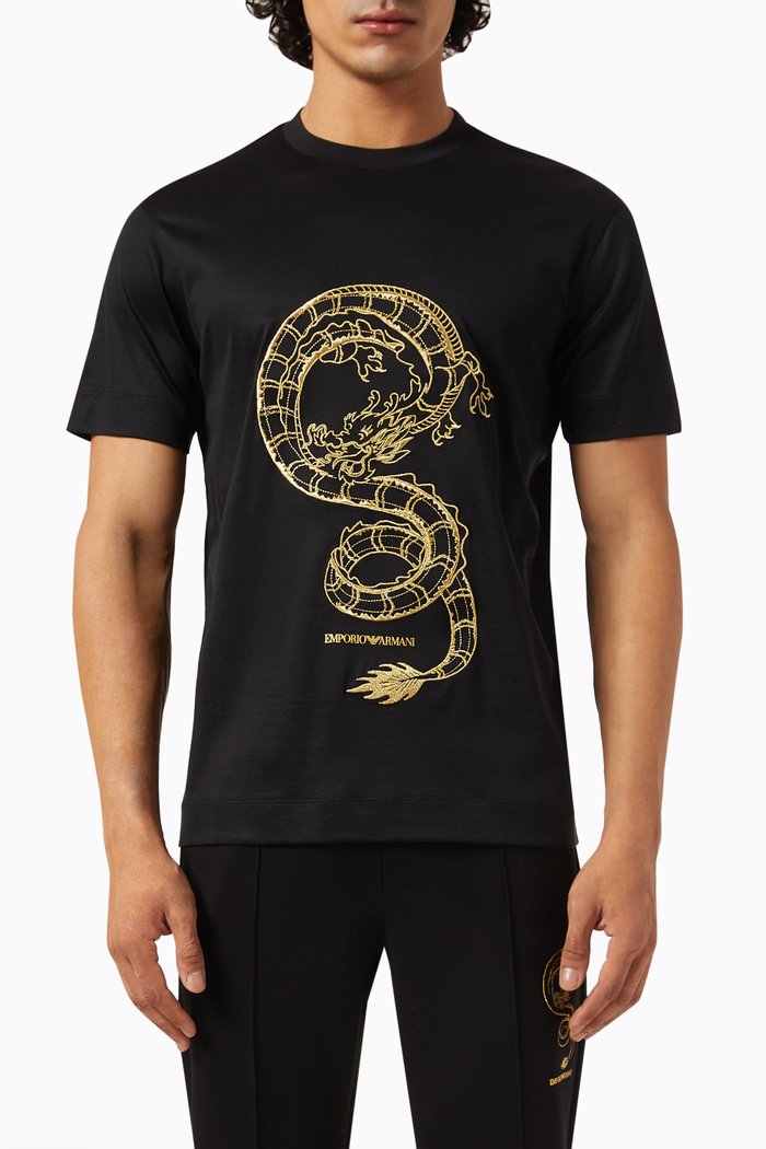 

Embroidered T-shirt in Cotton Blend, Black
