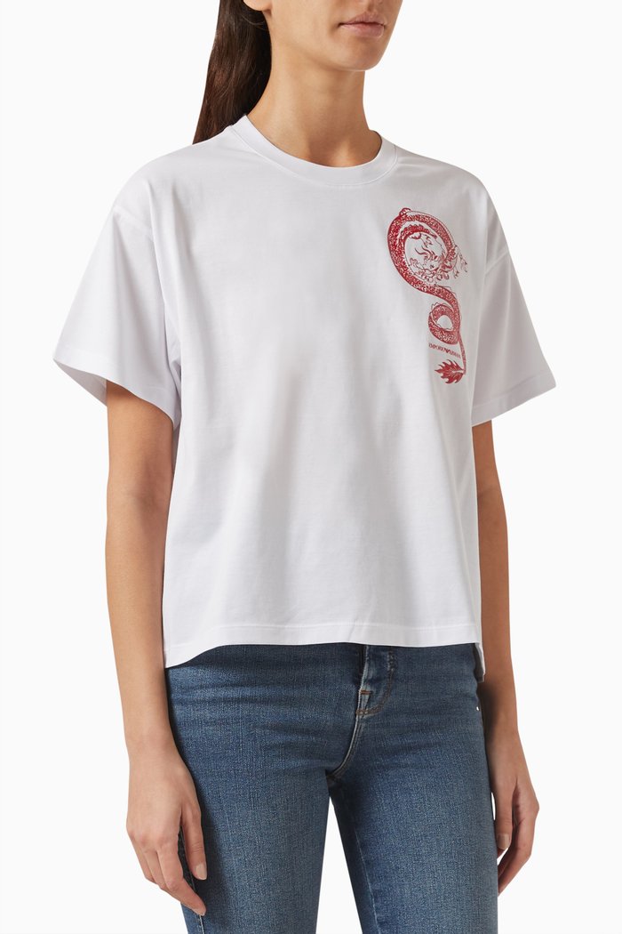 Chinese New Year Dragon T-shirt in Cotton, White