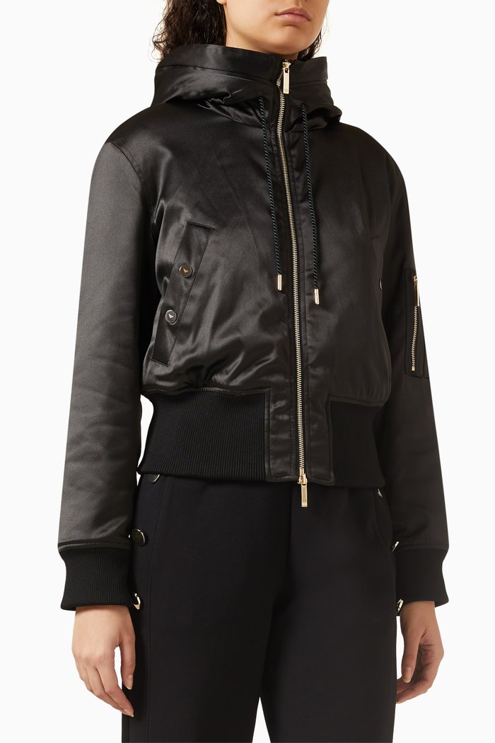 

Hooded Bomber Jacket in Nylon, Black