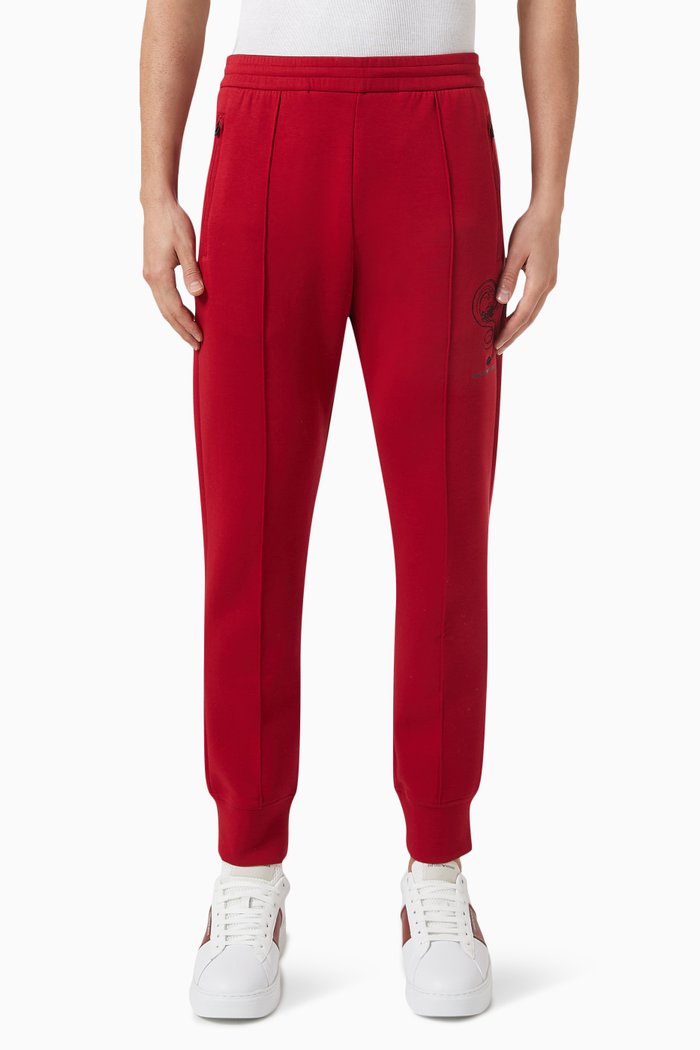 

Lunar New Year Dragon Joggers in Stretch Cotton Blend Jersey, Red