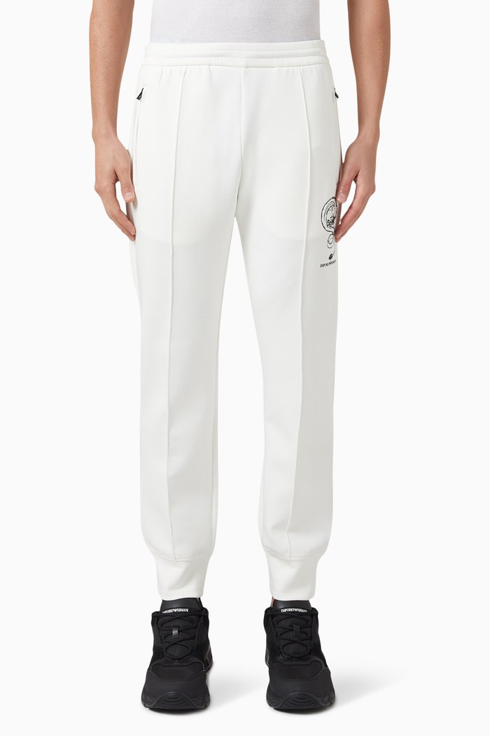 

Lunar New Year Dragon Joggers in Stretch Cotton Blend Jersey, White