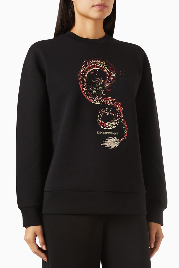 

Embroidered Lunar New Year Sweatshirt in Cotton Jersey, Black
