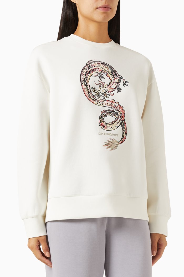 

Embroidered Lunar New Year Sweatshirt in Cotton Jersey, White