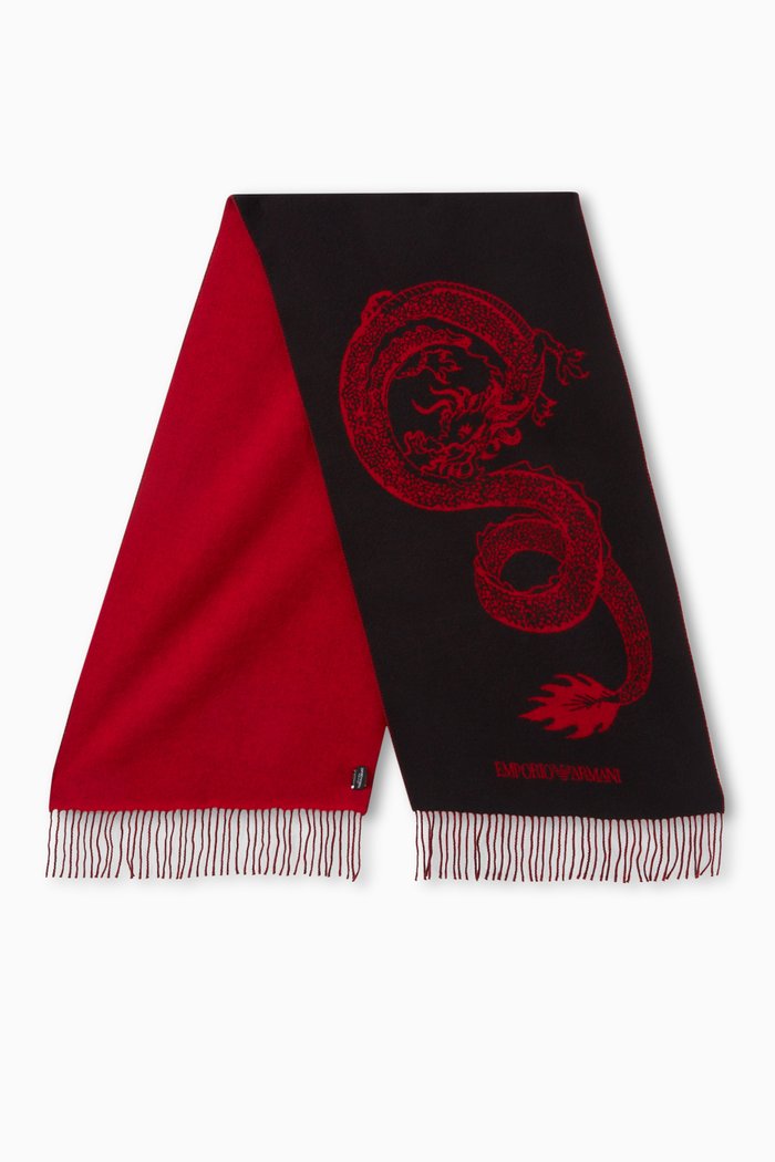 

Lunar New Year Dragon Scarf in Virgin Wool, Black