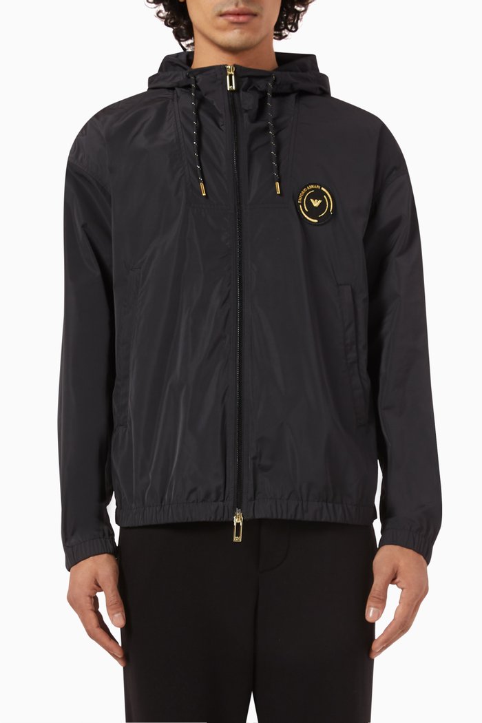 

Macro Logo Zip Hoodie in Nylon, Black