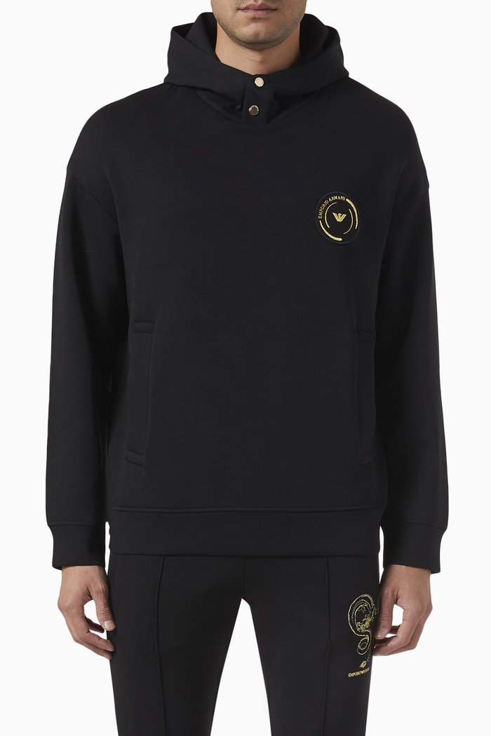 

Micro Eagle Logo Hoodie in Double-jersey, Black