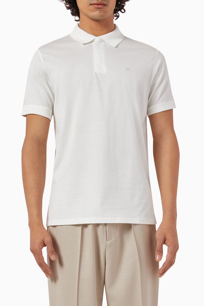 Micro Eagle Polo Shirt in Piqué, White