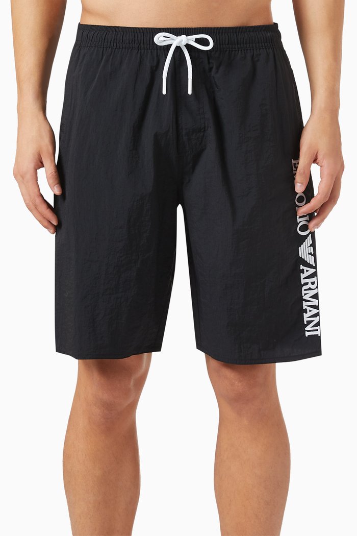 

Macro EA Logo Bermuda Swim Shorts in Nylon, Black