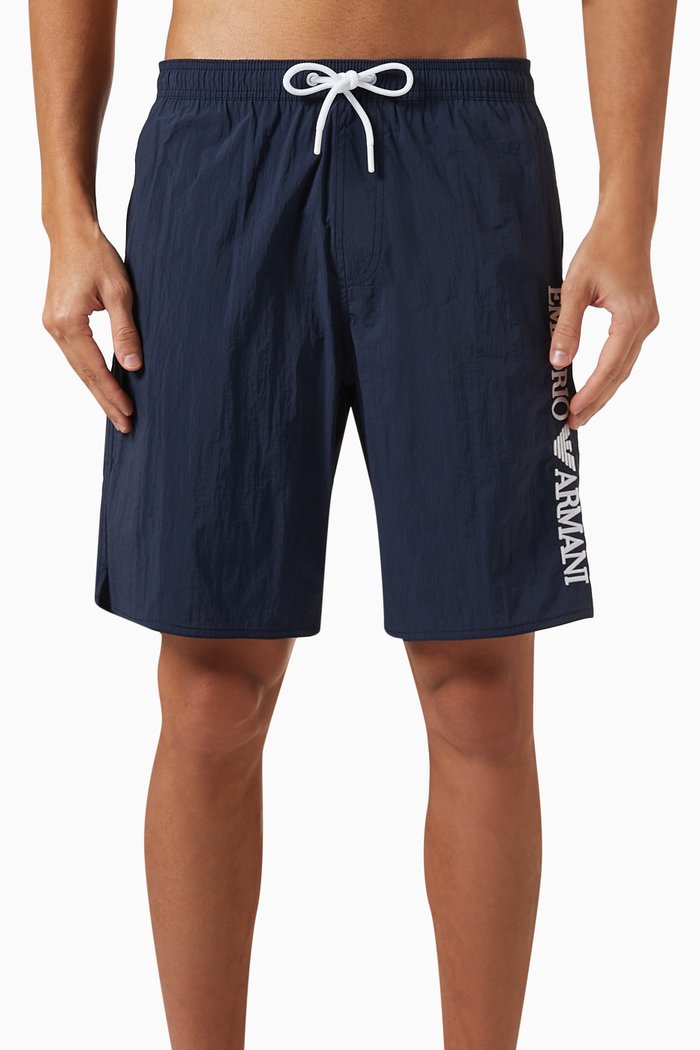 

Macro EA Logo Bermuda Swim Shorts in Nylon, Blue