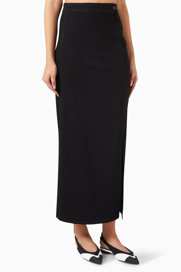 Logo Maxi Skirt in Denim, Black