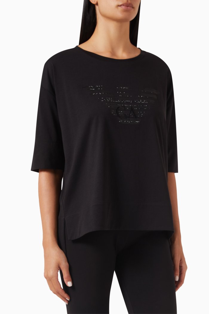 

Embroidered Strass Logo T-shirt, Black