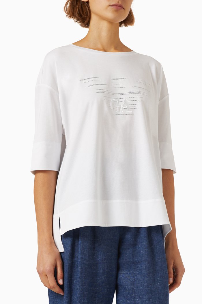 

Embroidered Strass Logo T-shirt, White