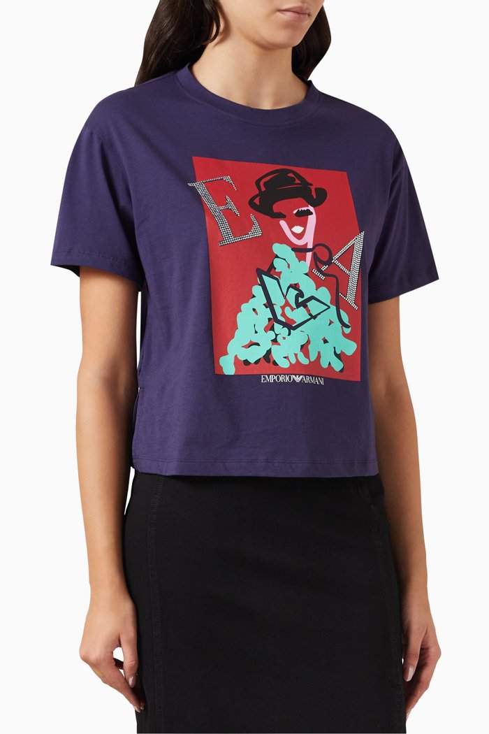 

Embellished Logo T-shirt in Organic Cotton, Blue