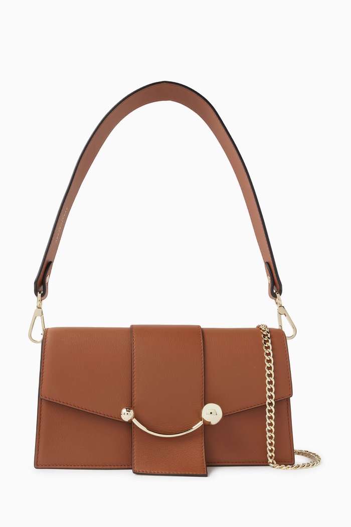 

Mini Crescent Shoulder Bag in Calfskin Leather, Brown