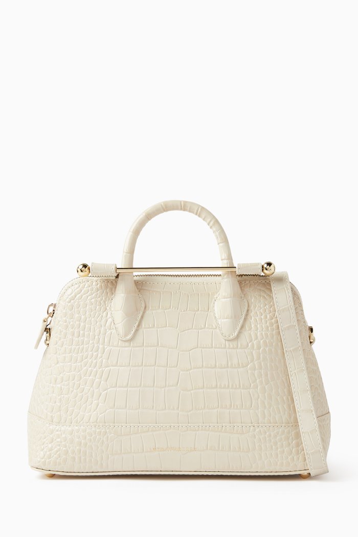 

Mini Dome Tote Bag in Croc-embossed Leather, Neutral